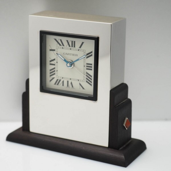 Cartier Desk clock/ Pendulette Tischuhr "Art Deco" Palladium , Exceptional Square Collection RARE