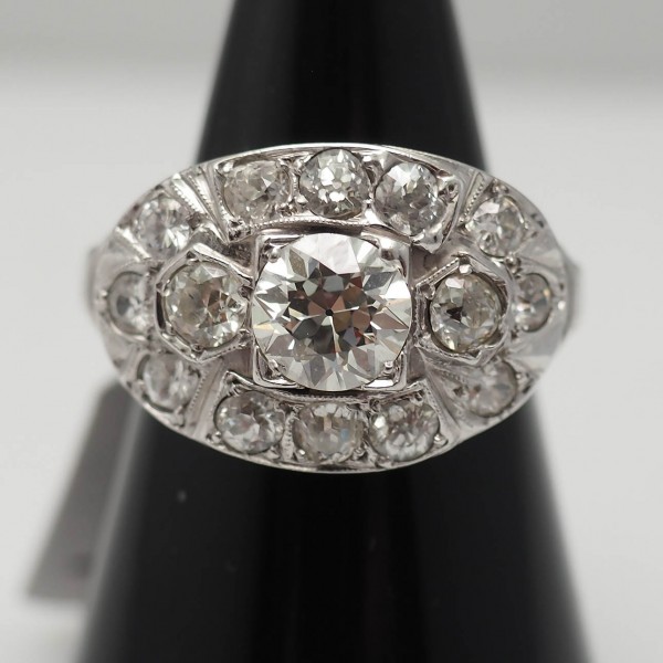 Art Deco Ring 14k / 585 Weißgold Diamanten Brillanten